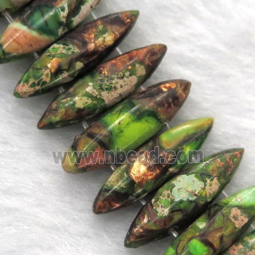 olive Imperial Jasper oval rulla beads with broznite