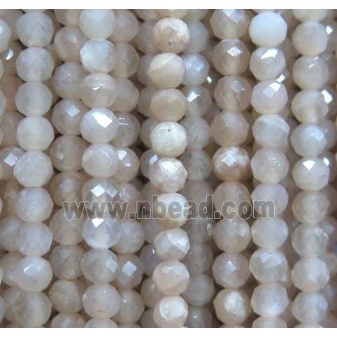 tiny moonstone beads, faceted round, light orange