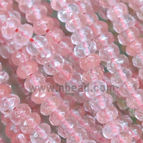 tiny cherry quartz bead, faceted rondelle