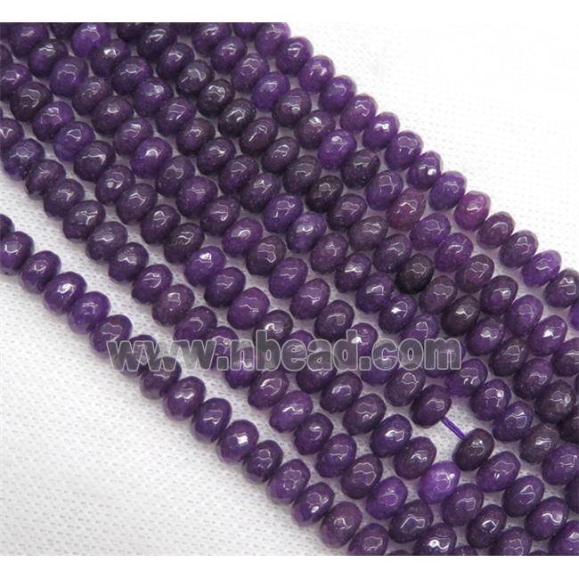 purple Jade bead, faceted rondelle, dye