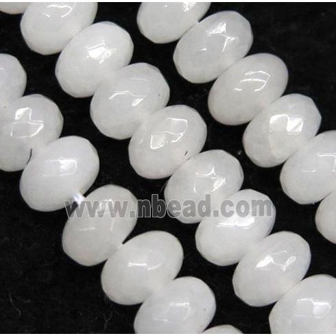 white jade bead, faceted rondelle