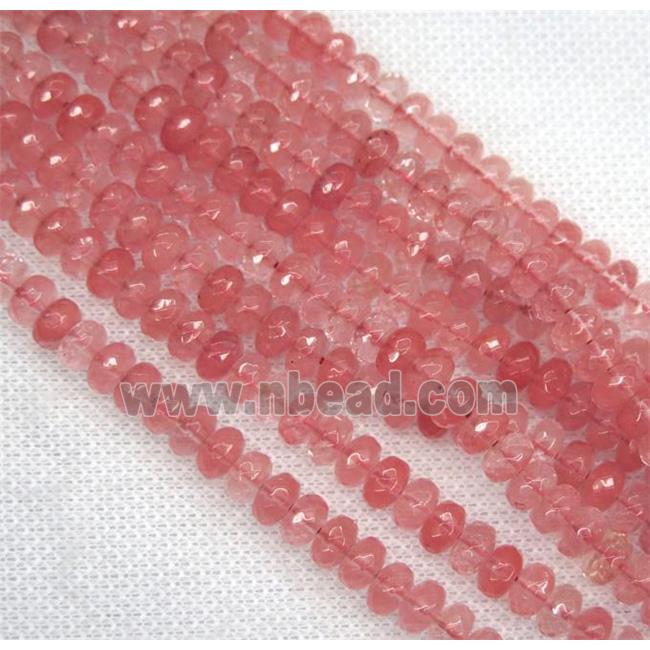 red cherry quartz beads, faceted rondelle