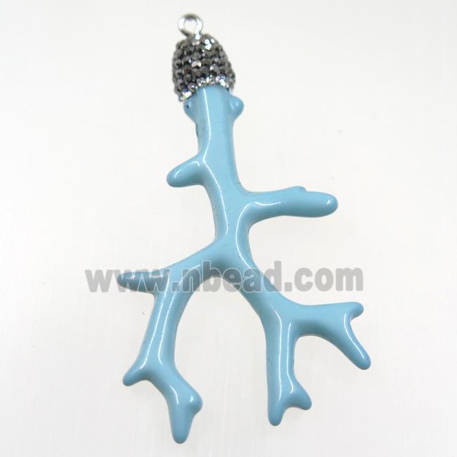 aqua resin branch pendant paved rhinestone