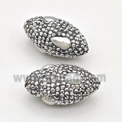 white pearl beads paved silver rhinestone, Rice