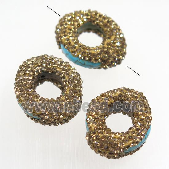 blue Turquoise beads paved yellow rhinestone