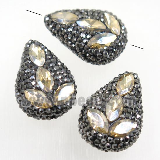 Crystal glass bead paved rhinestone, teardrop