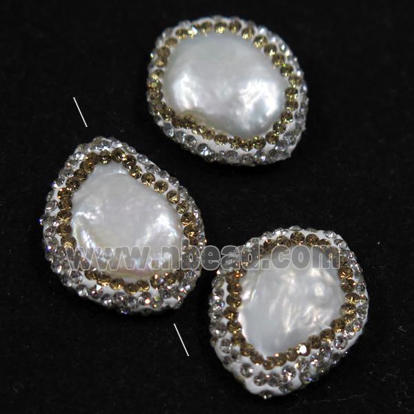 freshwater pearl beads paved rhinestone, freeform