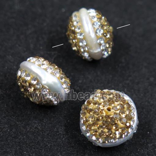 freshwater pearl beads paved yellow rhinestone, bread