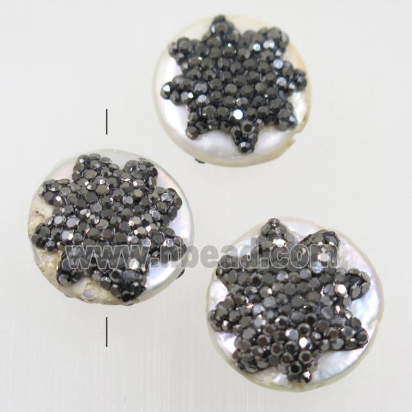 freshwater pearl beads paved rhinestone, coin round