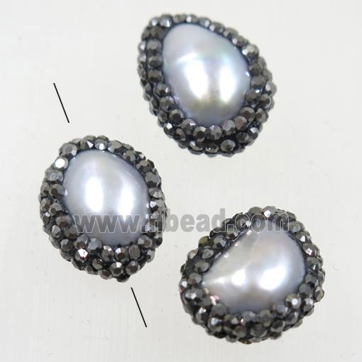 freshwater pearl beads paved rhinestone, freeform