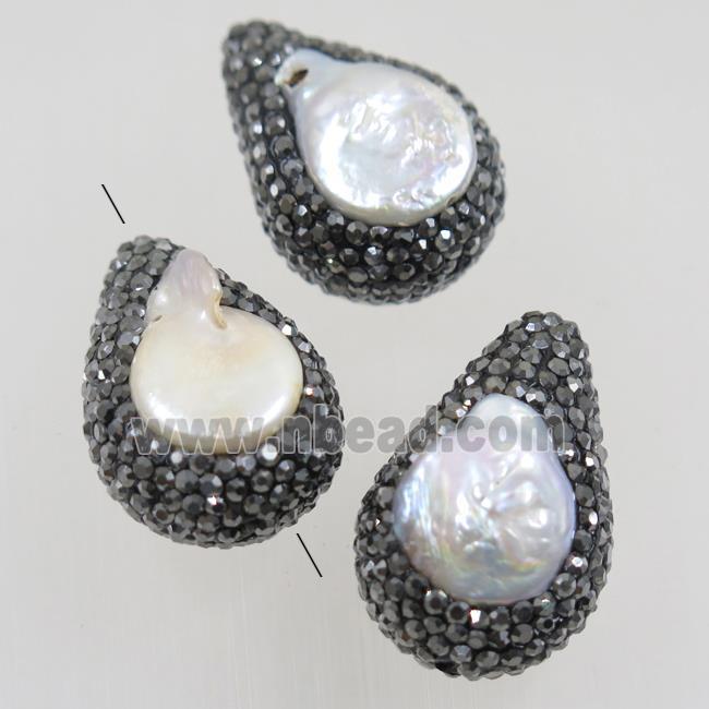 freshwater pearl beads paved rhinestone, teardrop