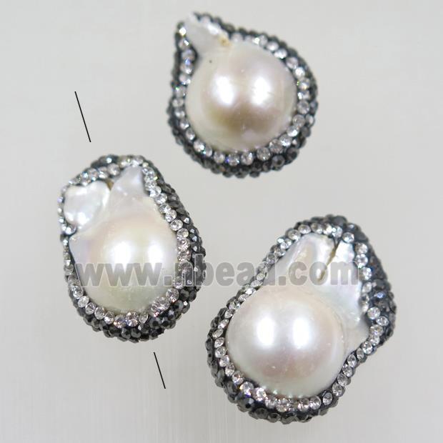 freshwater pearl beads paved rhinestone, freeform