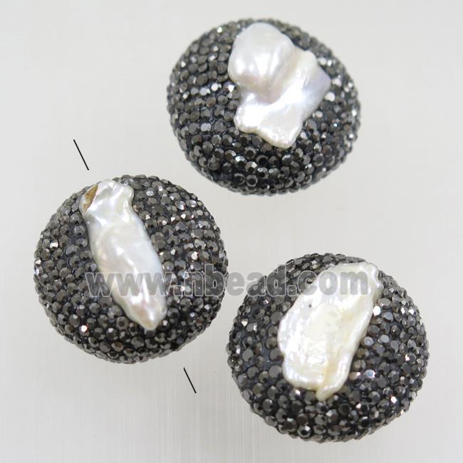 freshwater pearl beads paved rhinestone, circle