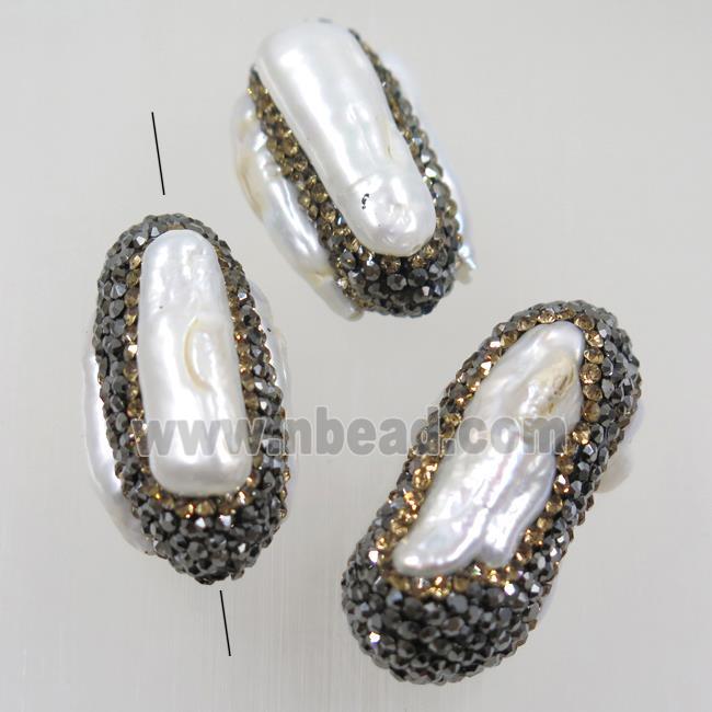 freshwater pearl beads paved rhinestone