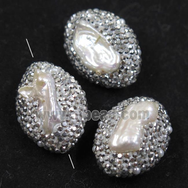 freshwater pearl beads paved rhinestone