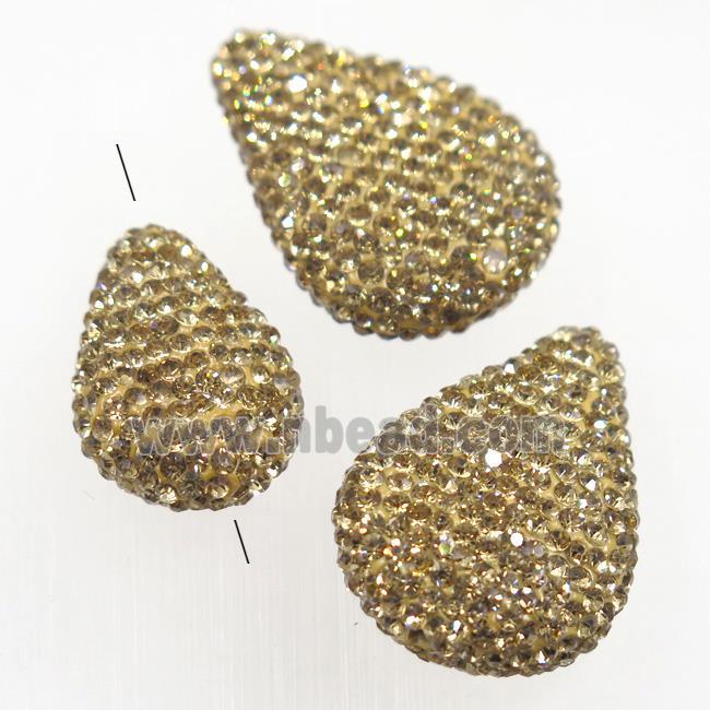 resin teardrop beads paved yellow rhinestone