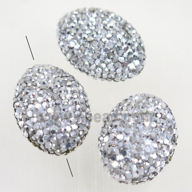 Resin oval beads paved silver rhinestone