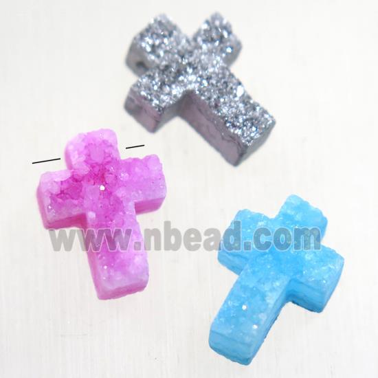 Druzy Quartz cross pendant, mix color