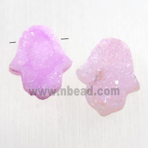 pink Druzy Quartz hamsahand pendant