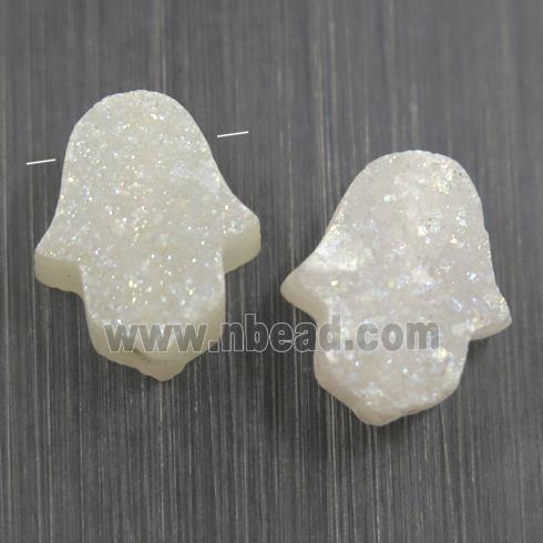 white AB-color Druzy Quartz hamsahand pendant