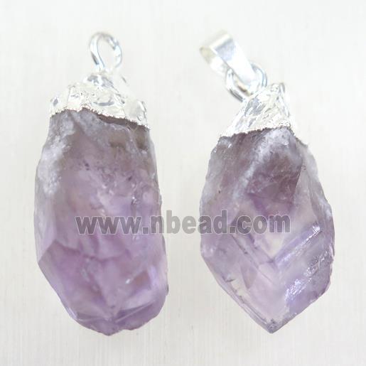 Amethyst nugget pendant, freeform, silver plated