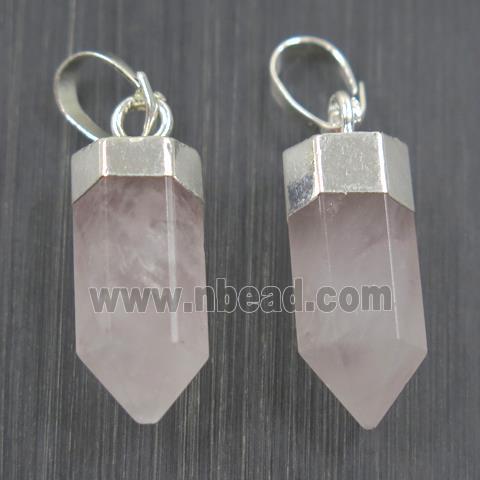 Rose Quartz bullet pendant, silver plated