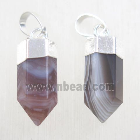 Botswana Agate bullet pendant, silver plated