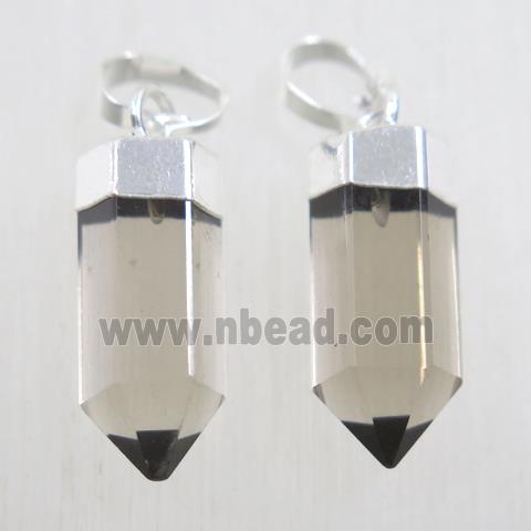 Smoky Quartz bullet pendant, silver plated