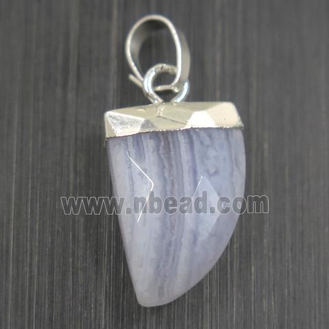 Blue Lace Agate horn pendant, silver plated