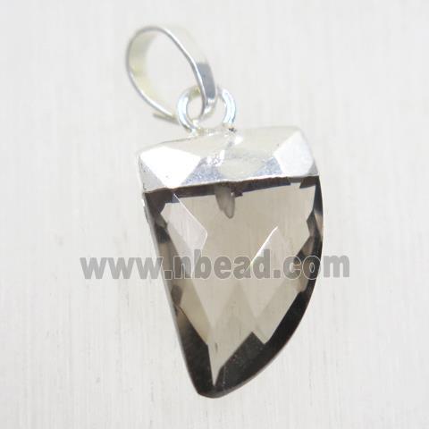 Smoky Quartz horn pendant, silver plated