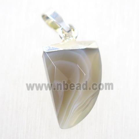 botswana Agate horn pendant, silver plated