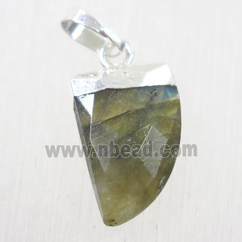 Labradorite horn pendant, silver plated