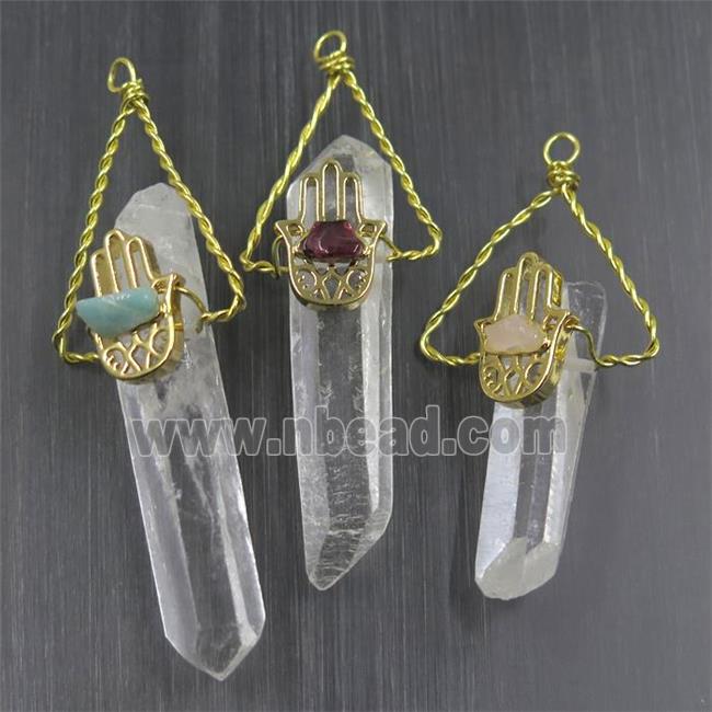 Clear Quartz stick pendants, gold plated