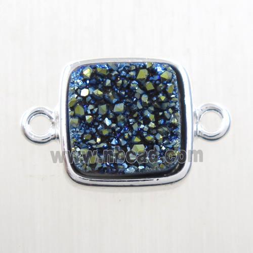 green druzy quartz connector, square, platinum plated