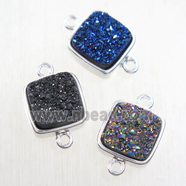 mix color druzy quartz connector, square, platinum plated