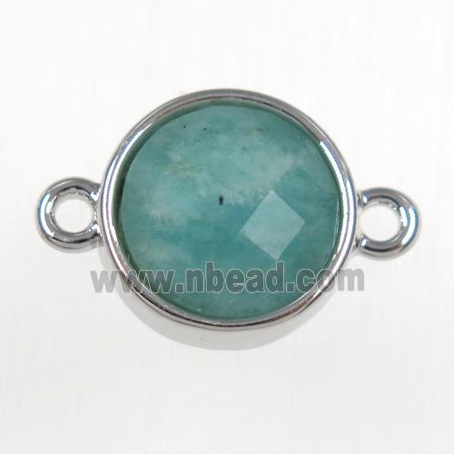 green Amazonite circle connector, platinum plated