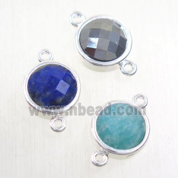 mix gemstone circle connector, platinum plated