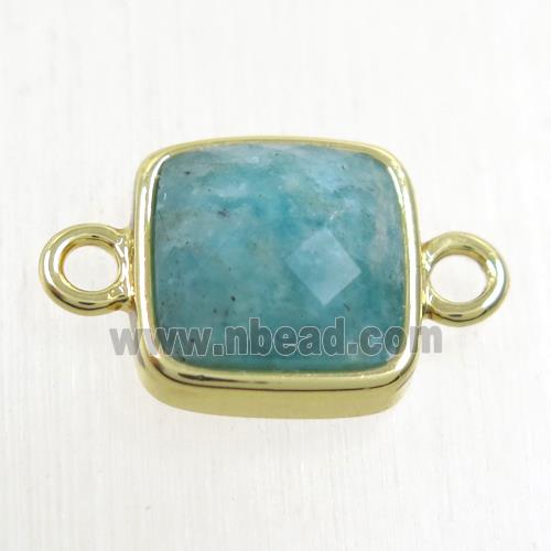 green Amazonite square connector, gold plated