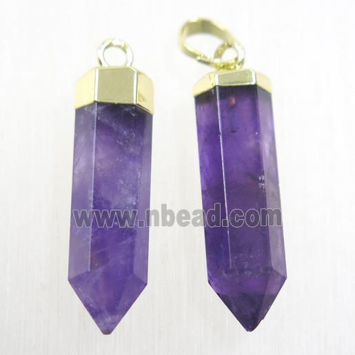 purple Amethyst bullet pendant, gold plated