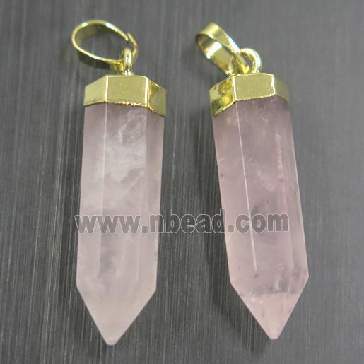 Rose Quartz bullet pendant, gold plated