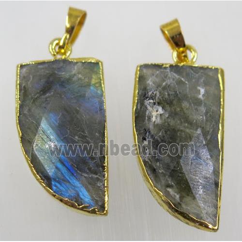 labradorite pendant, knife, gold plated