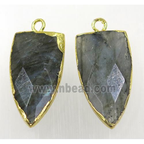 labradorite pendant, faceted arrowhead, gold plated