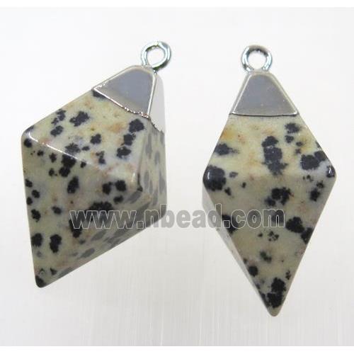 spotted dalmatian jasper pendant, silver plated