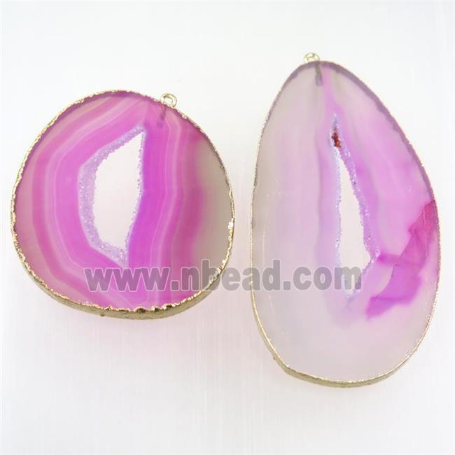 pink Agate Druzy slice pendant, gold plated