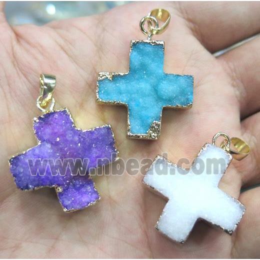 quartz Druzy Cross Pendant, mixed color