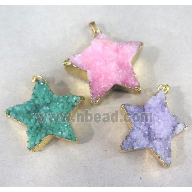 quartz druzy star pendant, mxied color