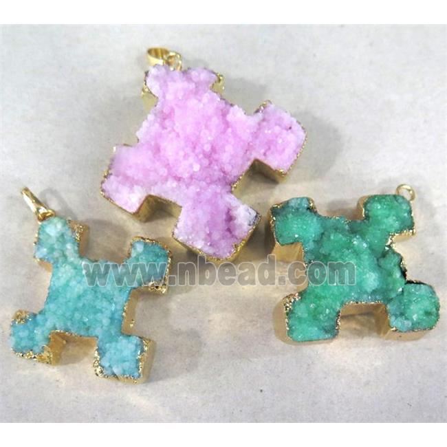 quartz druzy cross pendant, mixed color