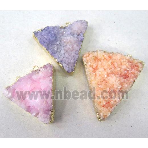 quartz druzy pendant with 2-holes, triangle, mixed color