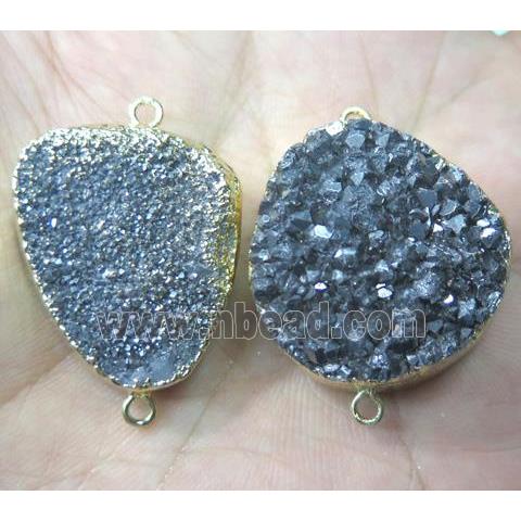 quartz druzy connector, silver electroplated, freeform