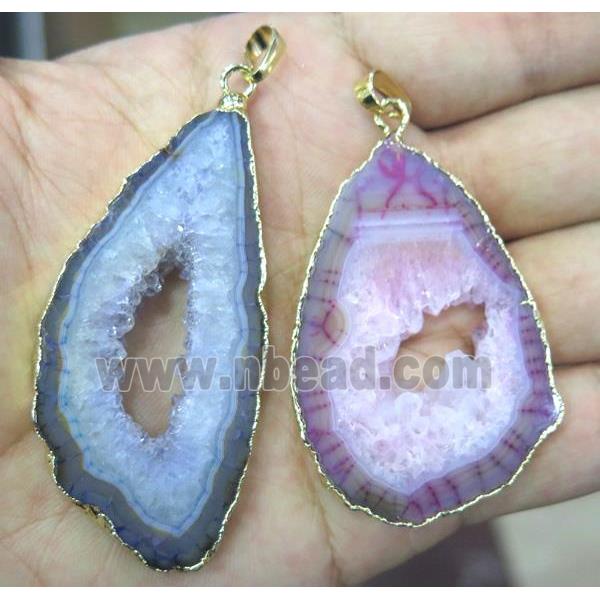 druzy agate pendant, slice, freeform, mixed color